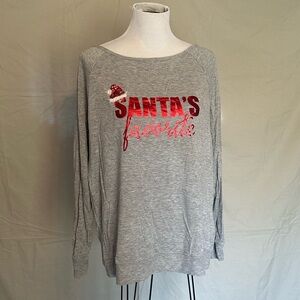 Santa‘s Favorite lightweight sweatshirt large Cato gray red holiday Christmas